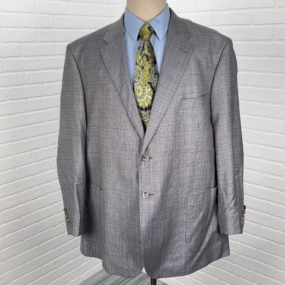 Zimni by‎ Alberto Kimni Blazer Men 50R Gray Blue Plaid Milano Reda 1865 Wool